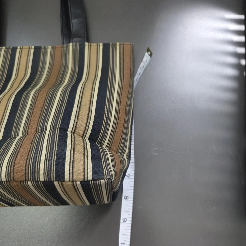 Longaberger Tote Bag Womens Small Striped Homestead Coffee Applique Purse